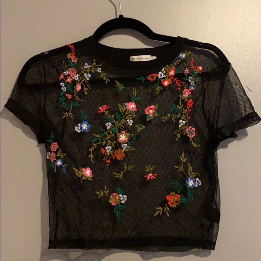Sheer Crop with Floral Embroidery